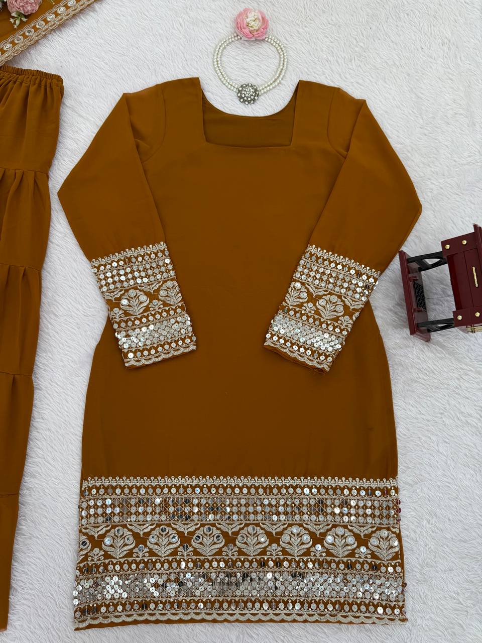 Ravishing Brown Georgette Thread Work Sharara Suit