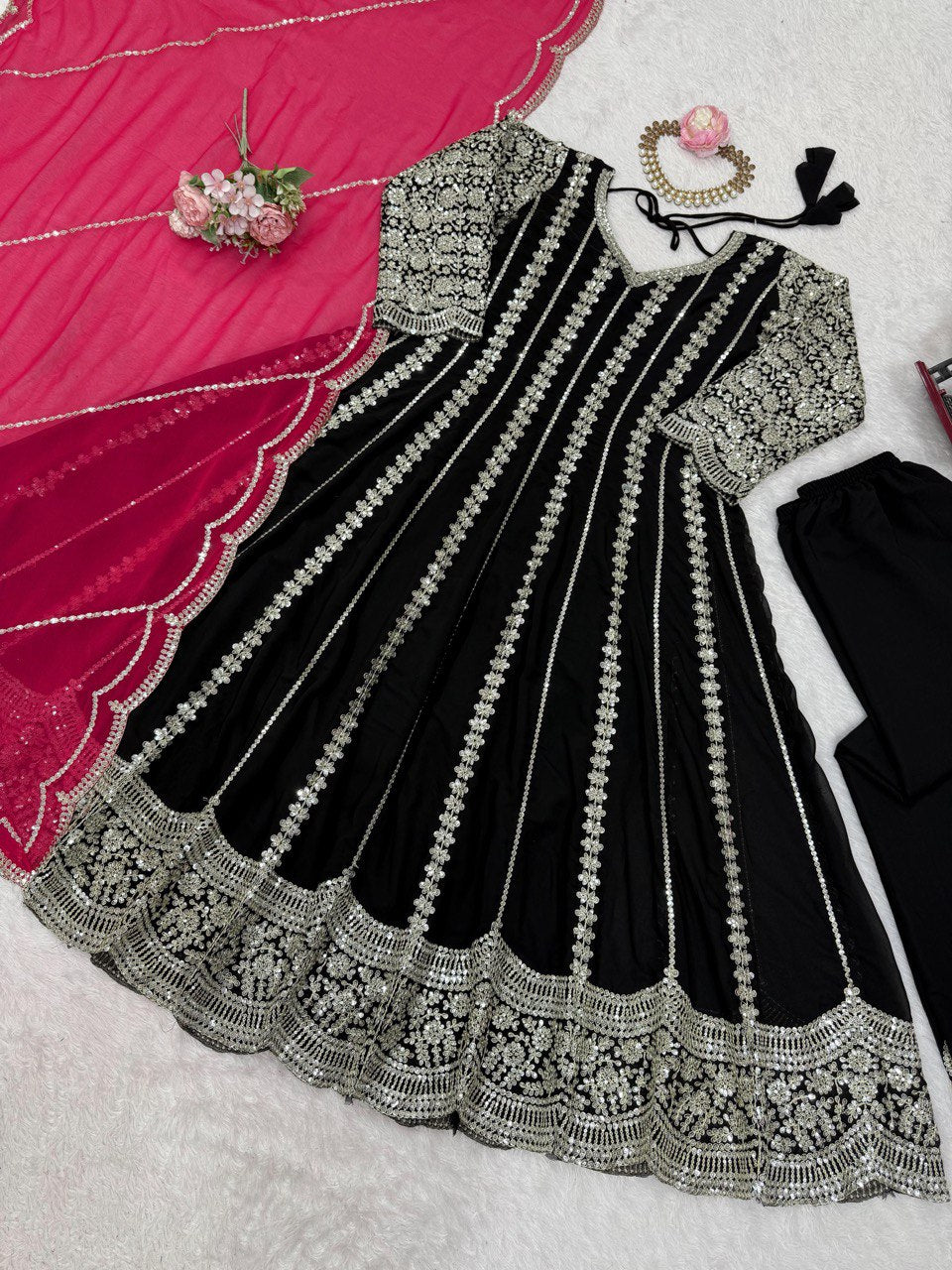 Alluring White Georgette Sequence Work Anarkali Suit