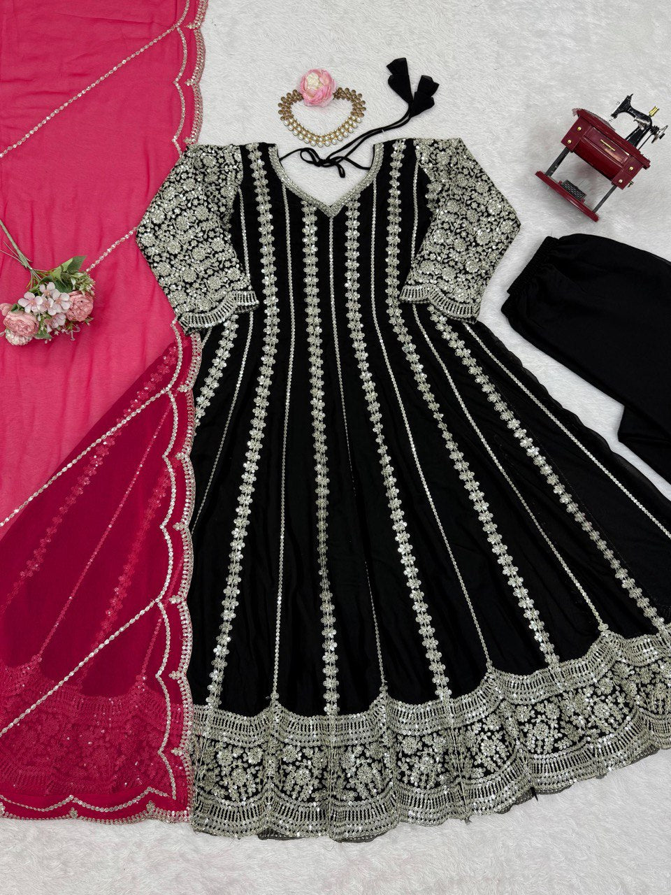 Alluring White Georgette Sequence Work Anarkali Suit