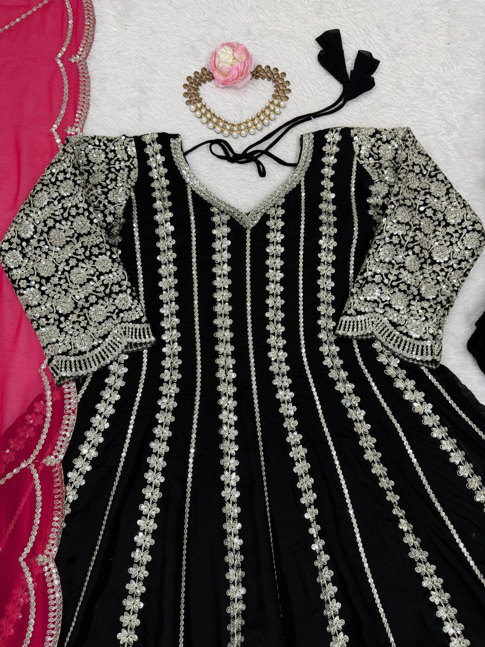 Alluring White Georgette Sequence Work Anarkali Suit