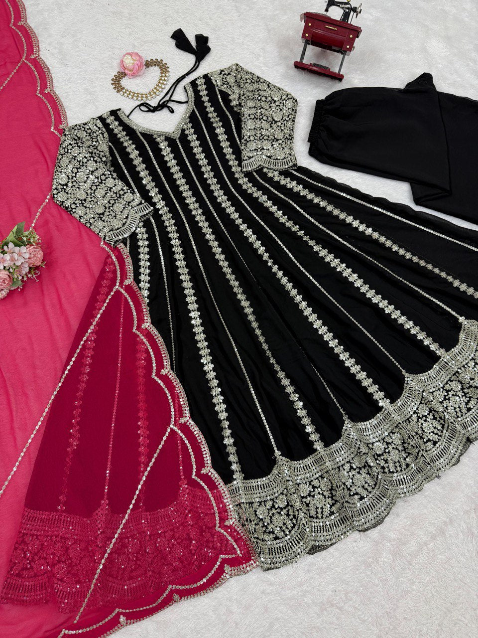 Alluring White Georgette Sequence Work Anarkali Suit