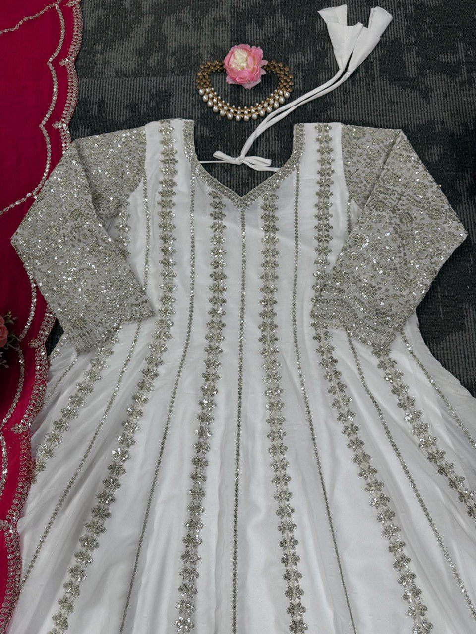 Alluring White Georgette Sequence Work Anarkali Suit