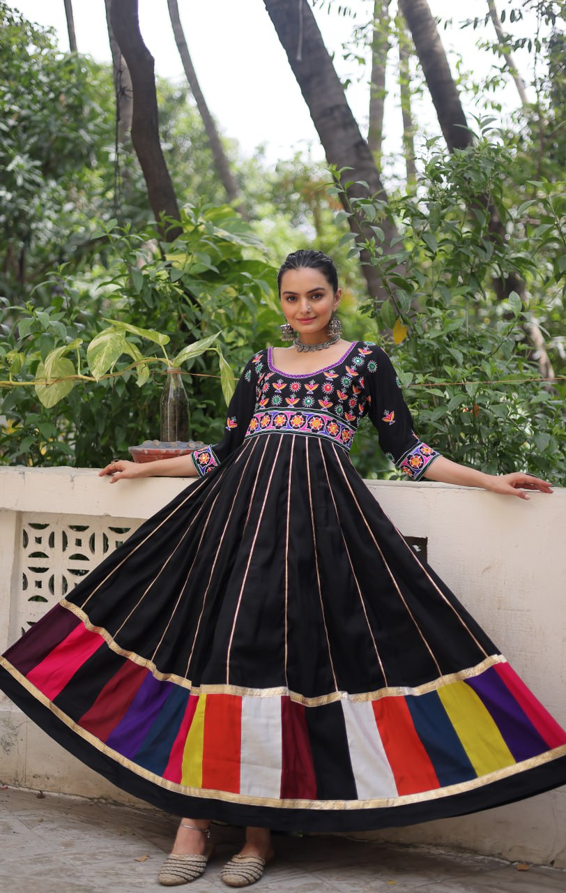 Navratri Collection White Roman Thread Work Gown