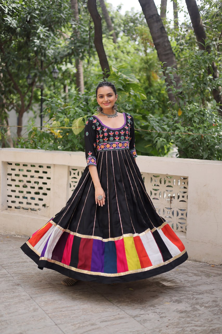 Navratri Collection White Roman Thread Work Gown