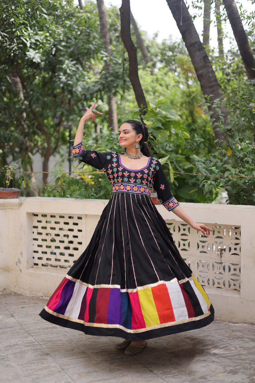 Navratri Collection White Roman Thread Work Gown