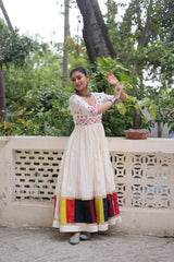 Navratri Collection White Roman Thread Work Gown
