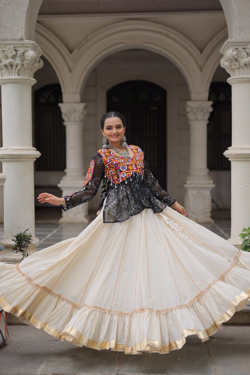 Navratri Wear Pink Cotton Gota Patti Lehenga Choli