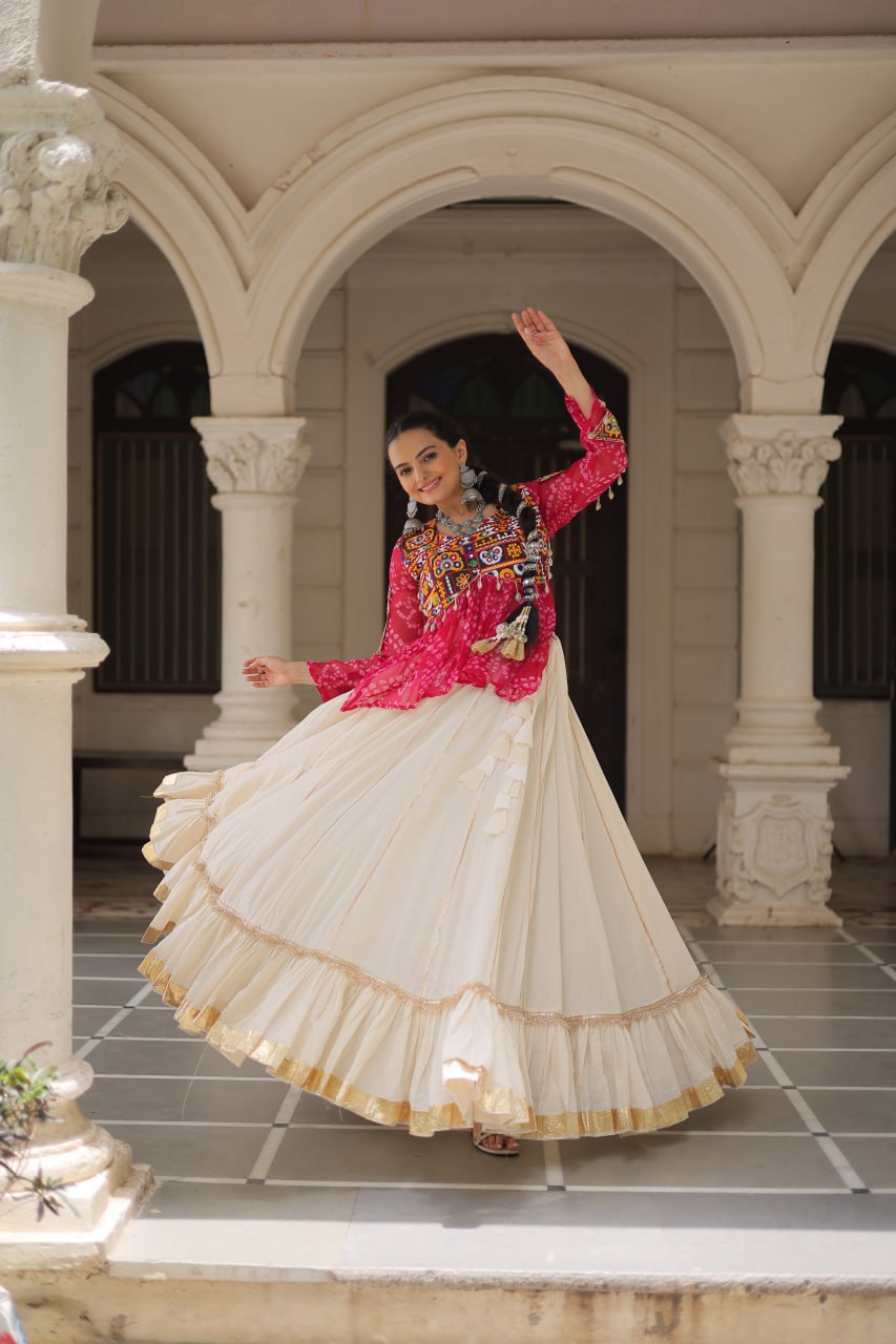 Navratri Wear Pink Cotton Gota Patti Lehenga Choli