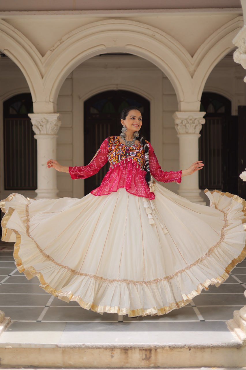 Navratri Wear Pink Cotton Gota Patti Lehenga Choli