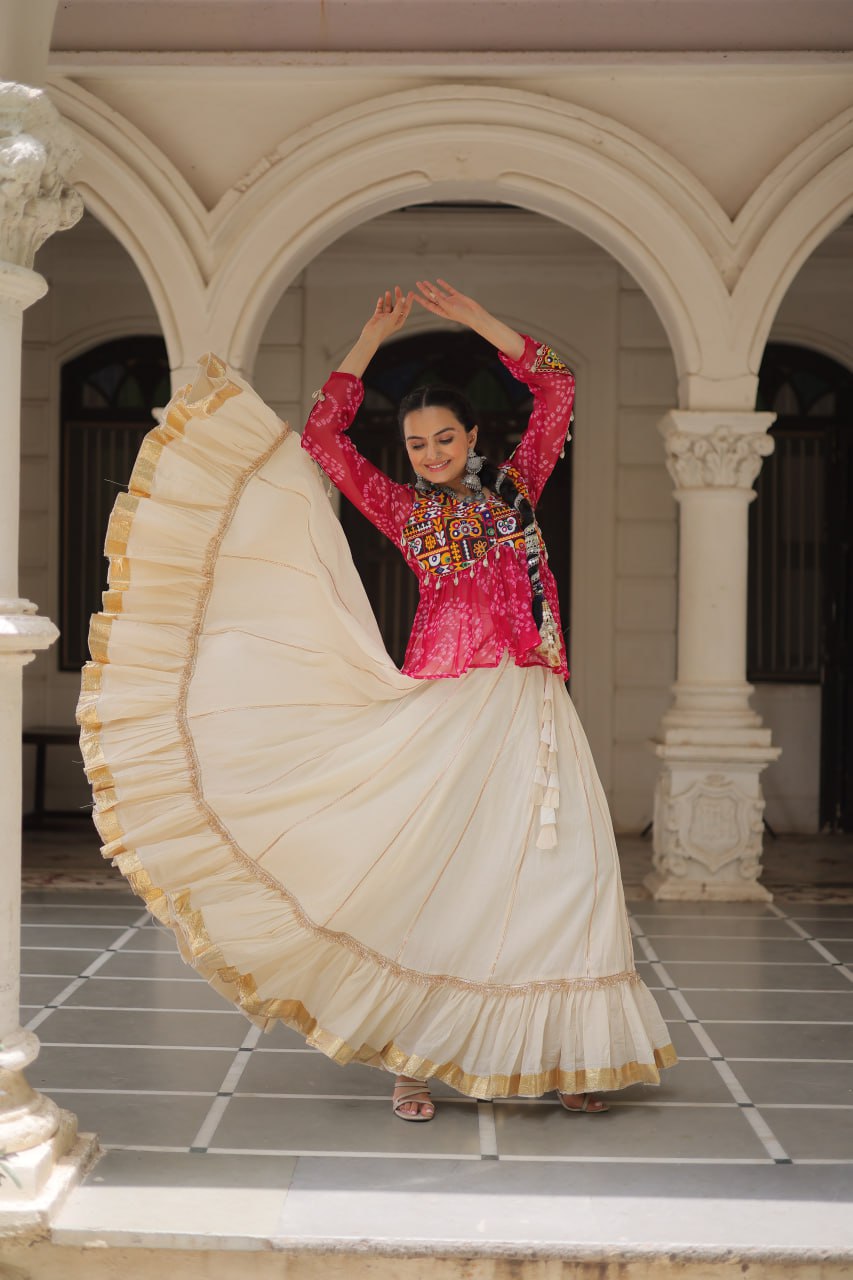 Navratri Wear Pink Cotton Gota Patti Lehenga Choli