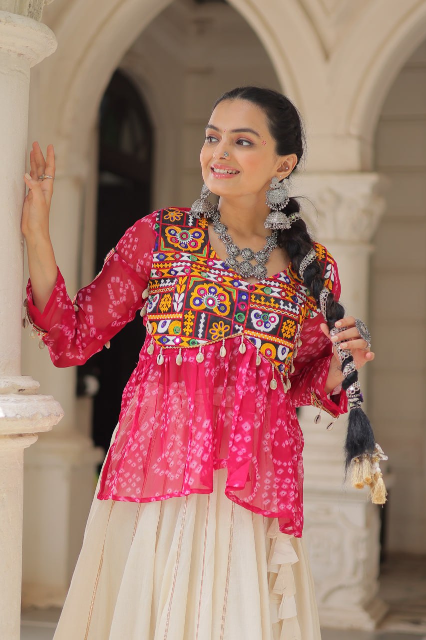 Navratri Wear Pink Cotton Gota Patti Lehenga Choli