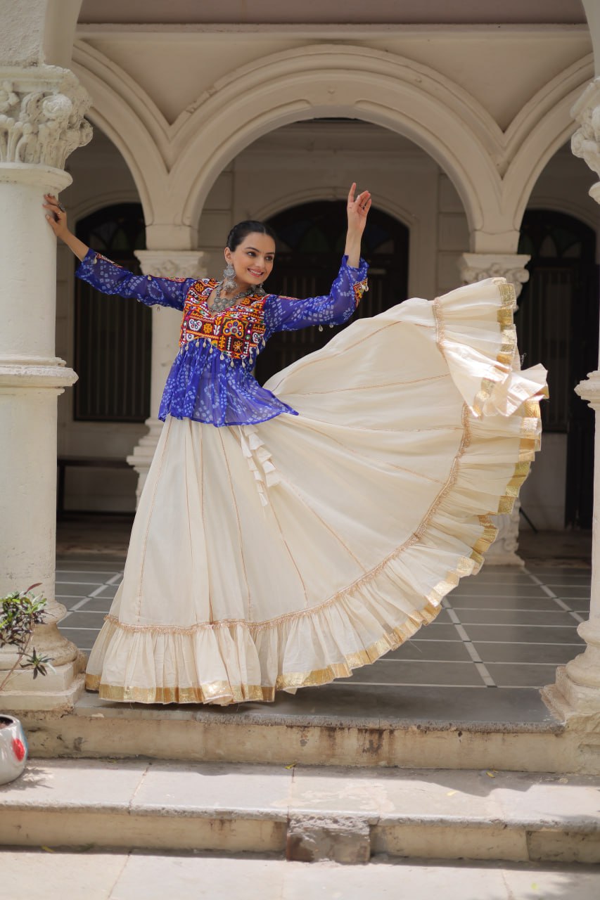Navratri Wear Pink Cotton Gota Patti Lehenga Choli