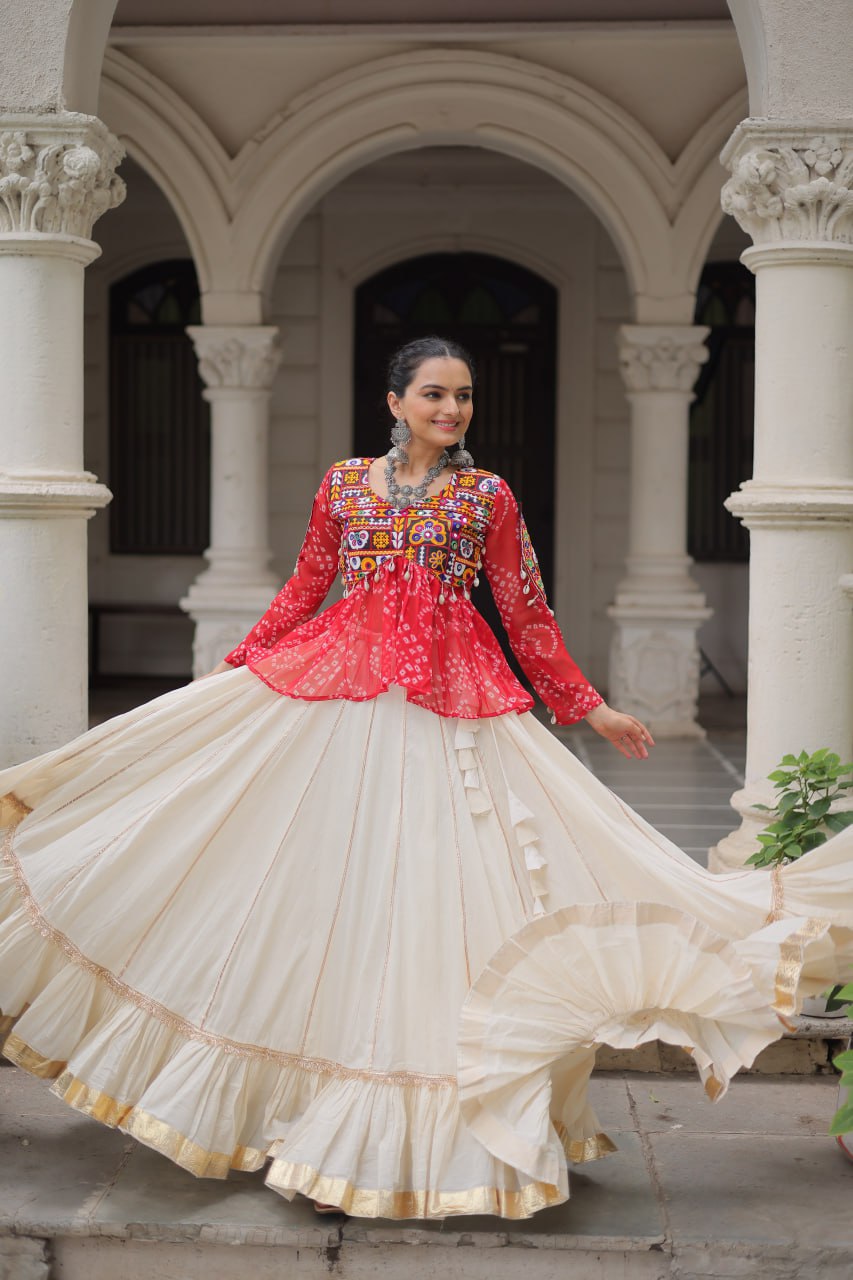 Navratri Wear Pink Cotton Gota Patti Lehenga Choli