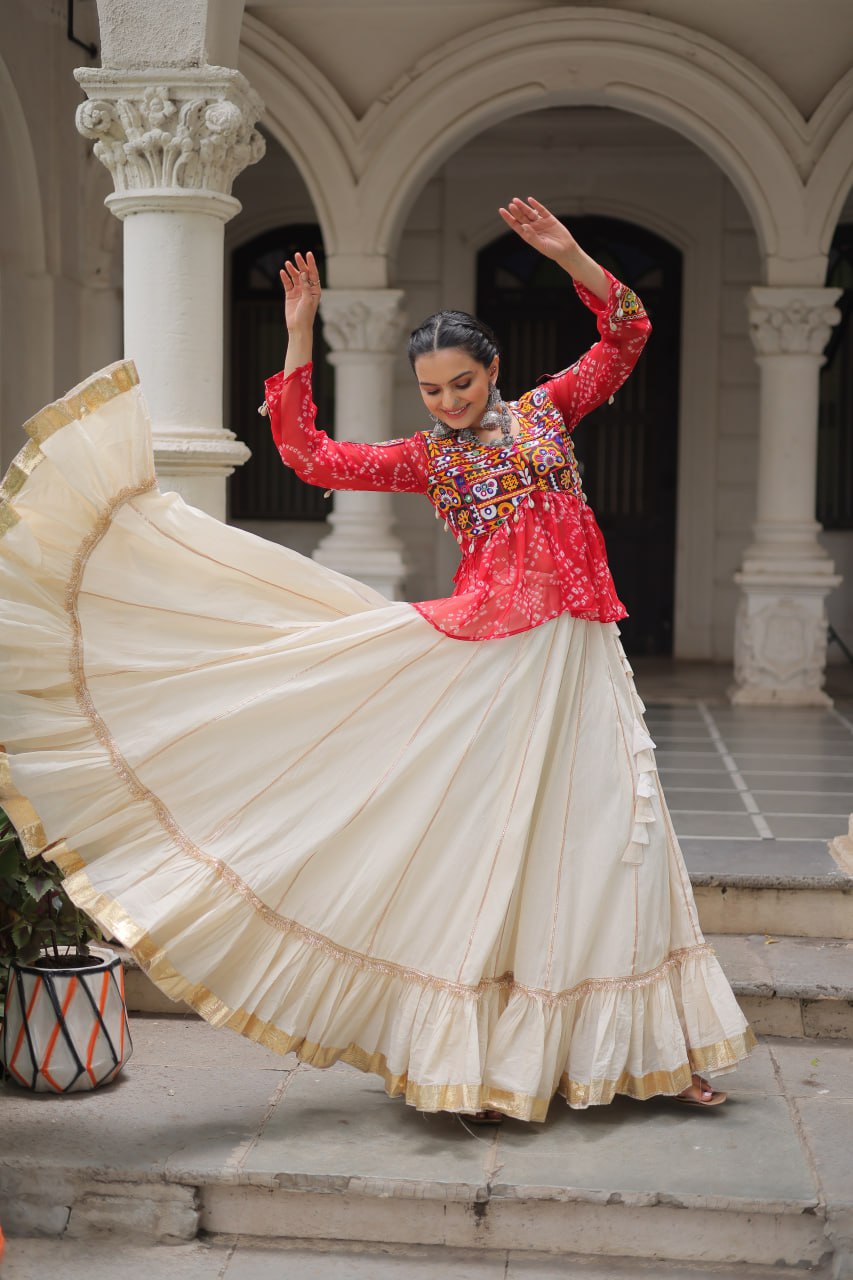 Navratri Wear Pink Cotton Gota Patti Lehenga Choli