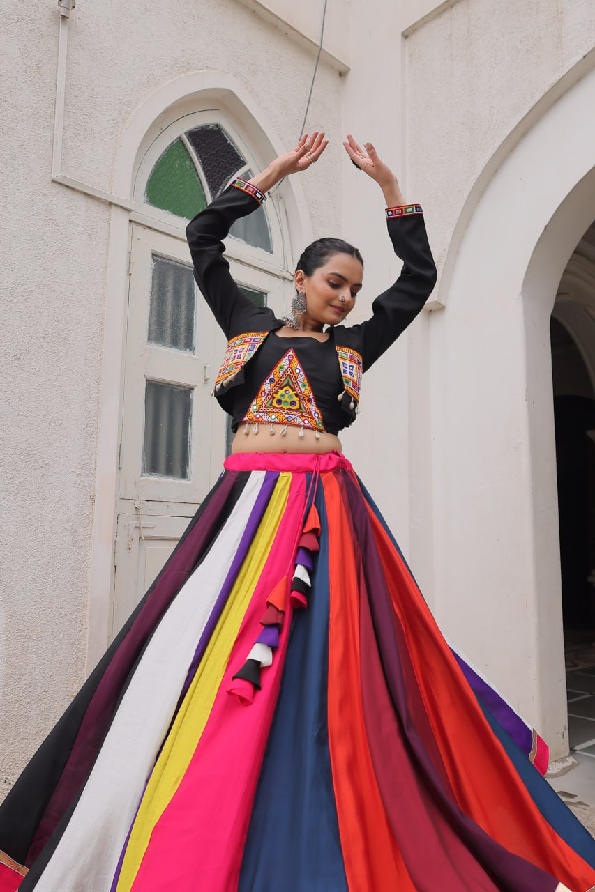 Multicolor Roman Work Lehenga Choli For Navratri Function