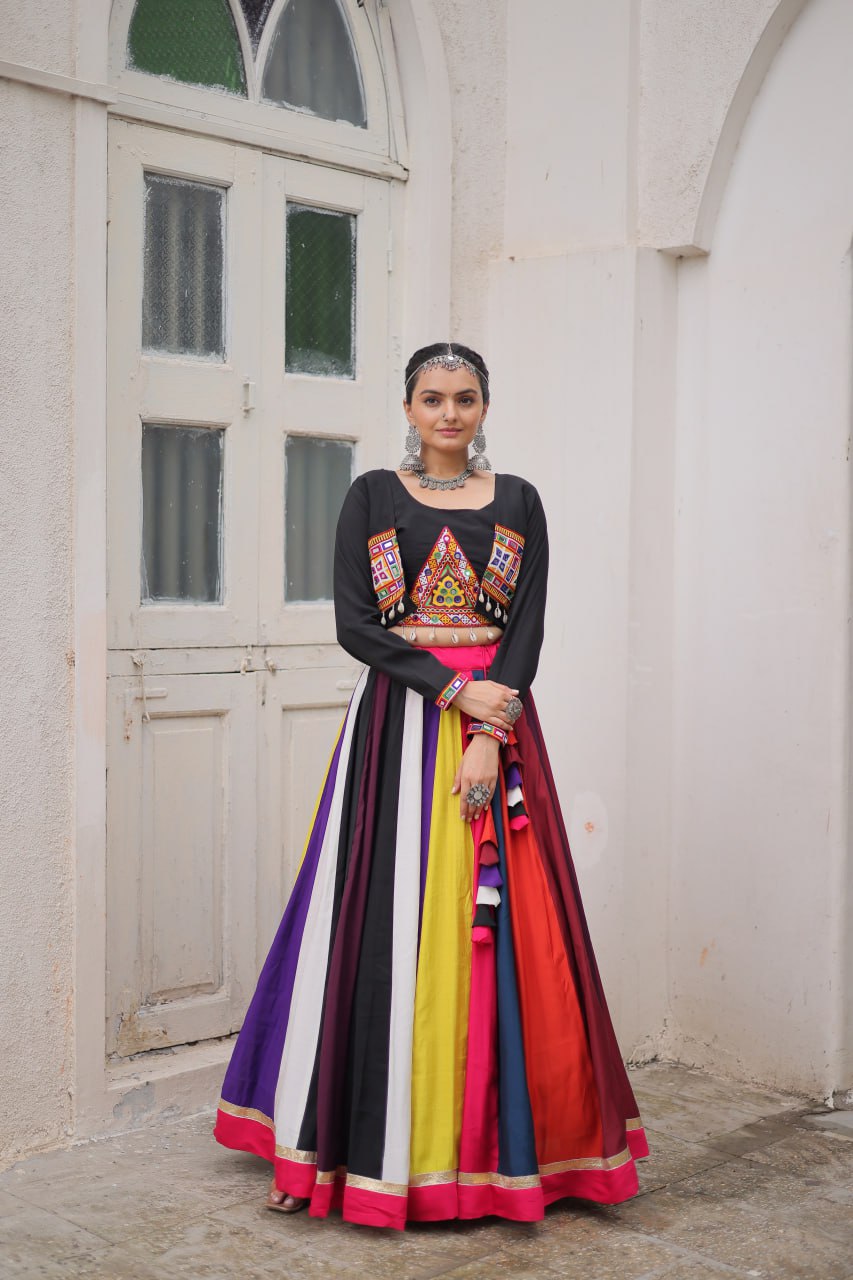 Multicolor Roman Work Lehenga Choli For Navratri Function