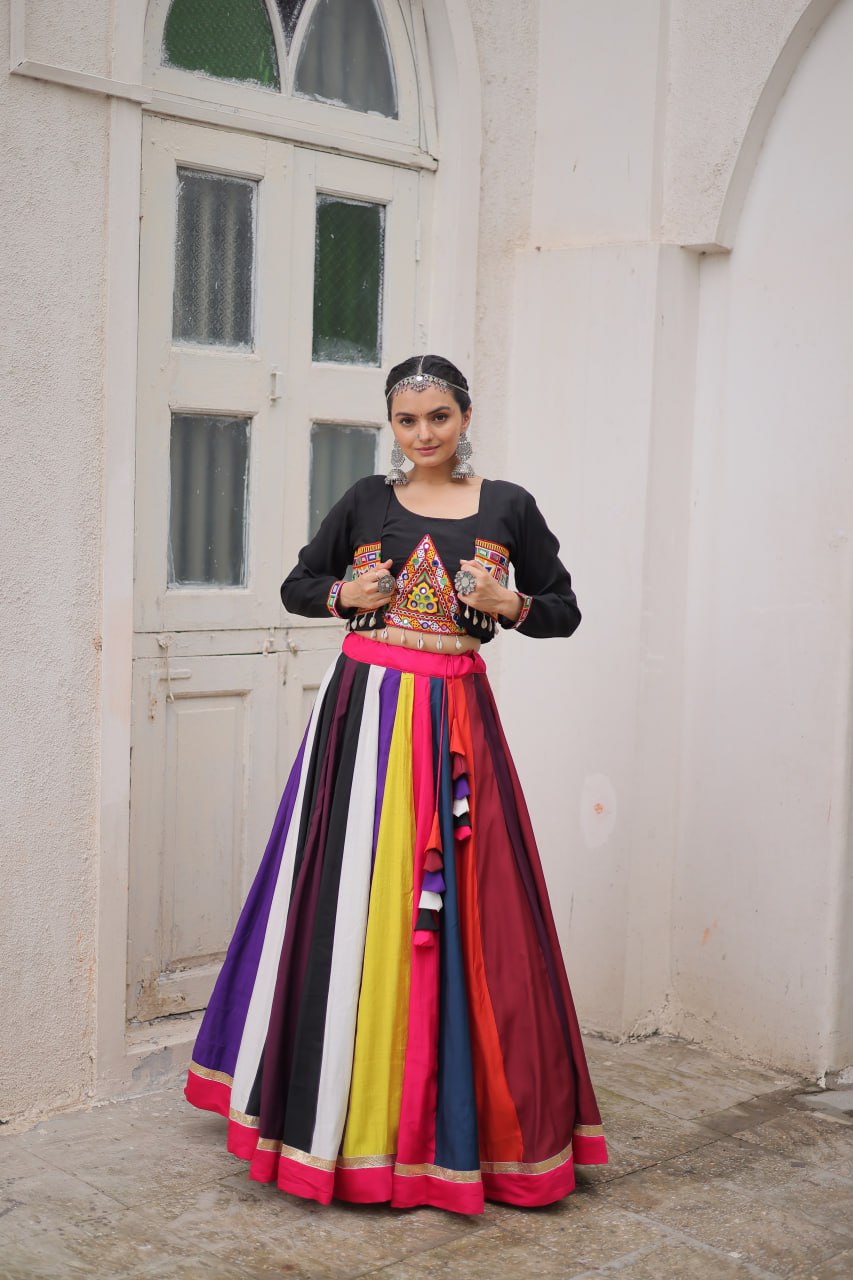 Multicolor Roman Work Lehenga Choli For Navratri Function
