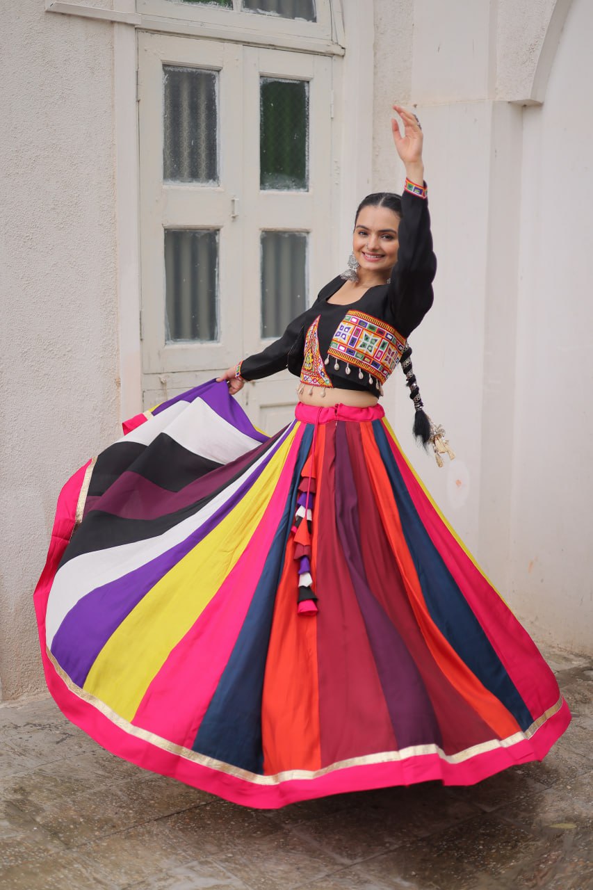 Multicolor Roman Work Lehenga Choli For Navratri Function