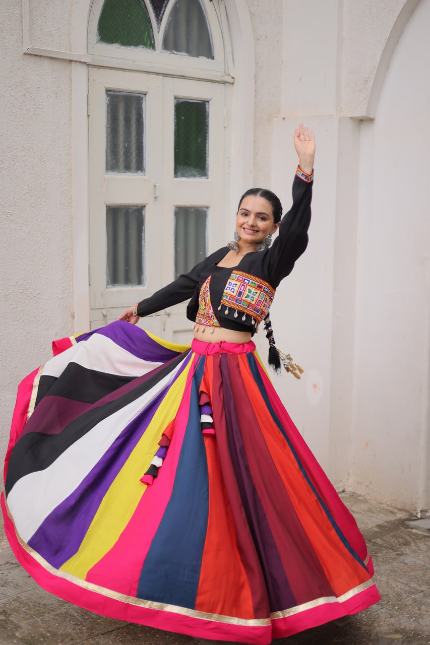Multicolor Roman Work Lehenga Choli For Navratri Function