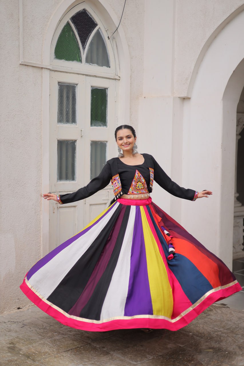 Multicolor Roman Work Lehenga Choli For Navratri Function