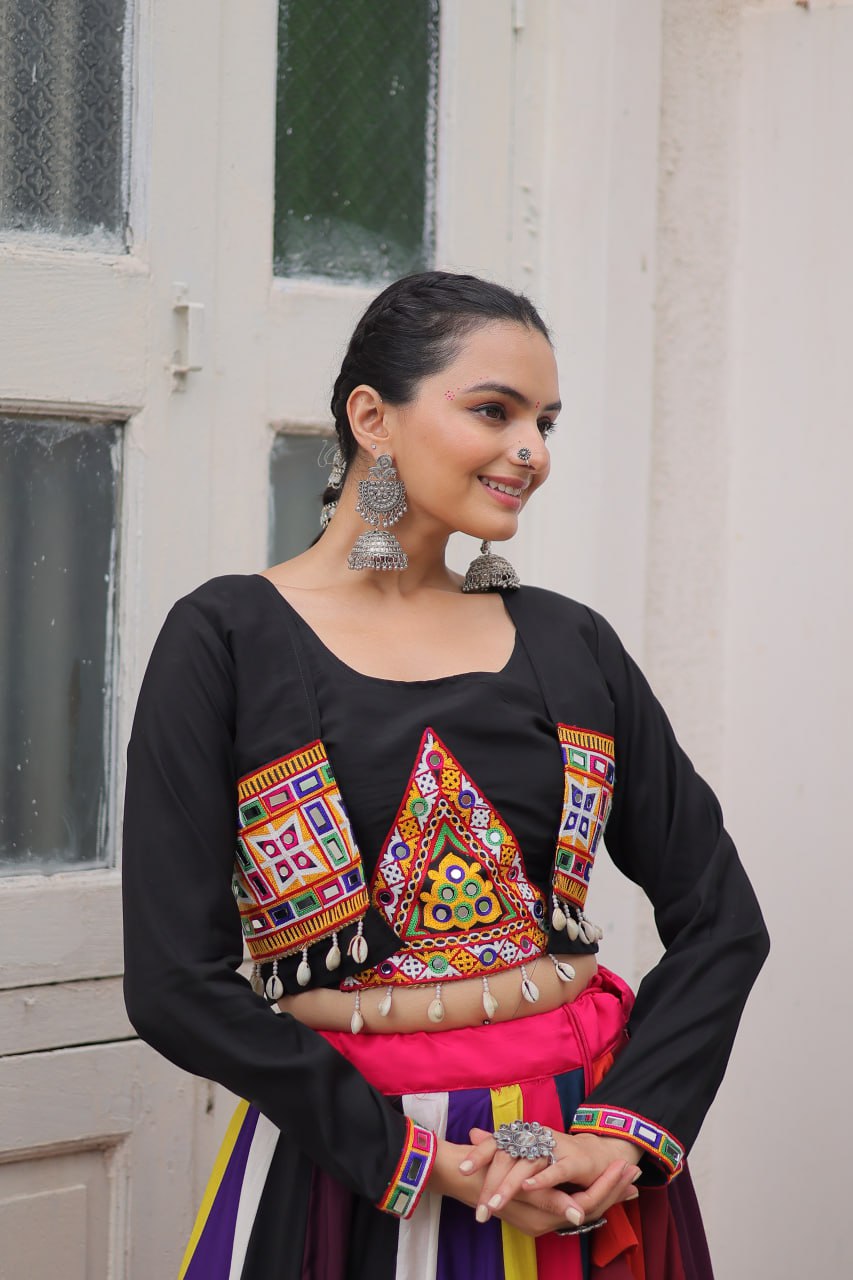 Multicolor Roman Work Lehenga Choli For Navratri Function