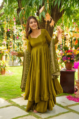 Awesome Green Color Embroidery Work Gown