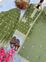 Trendy Olive Green Georgette Sequence Work Palazzo Suit