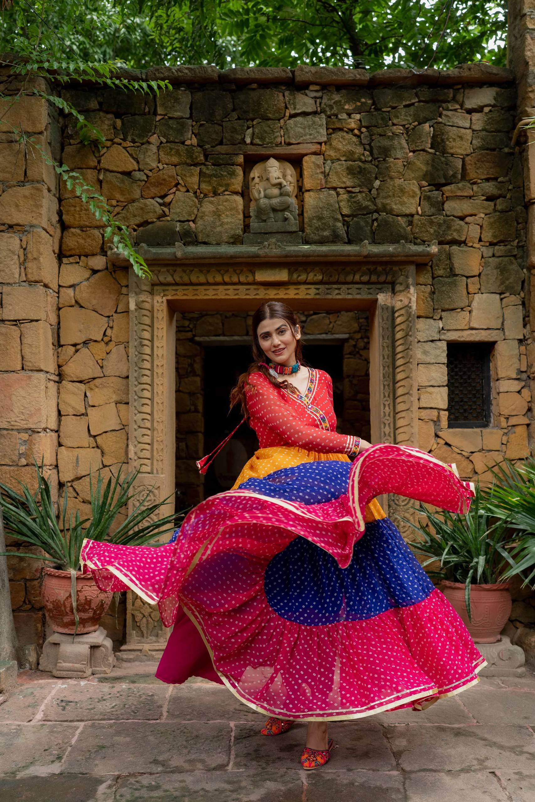 Navratri Collection Multicolor Georgette With Mirror Work Gown