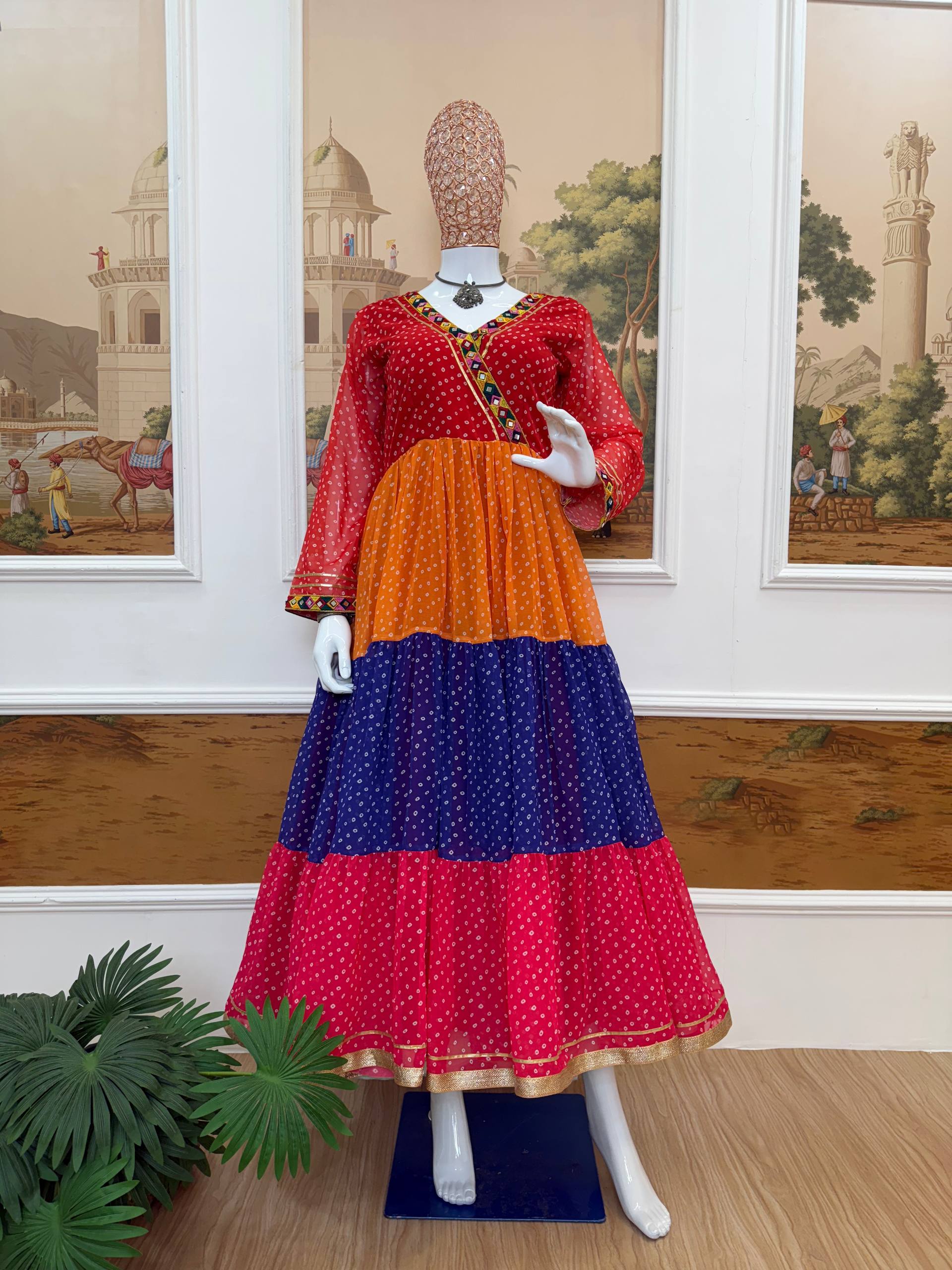 Navratri Collection Multicolor Georgette With Mirror Work Gown