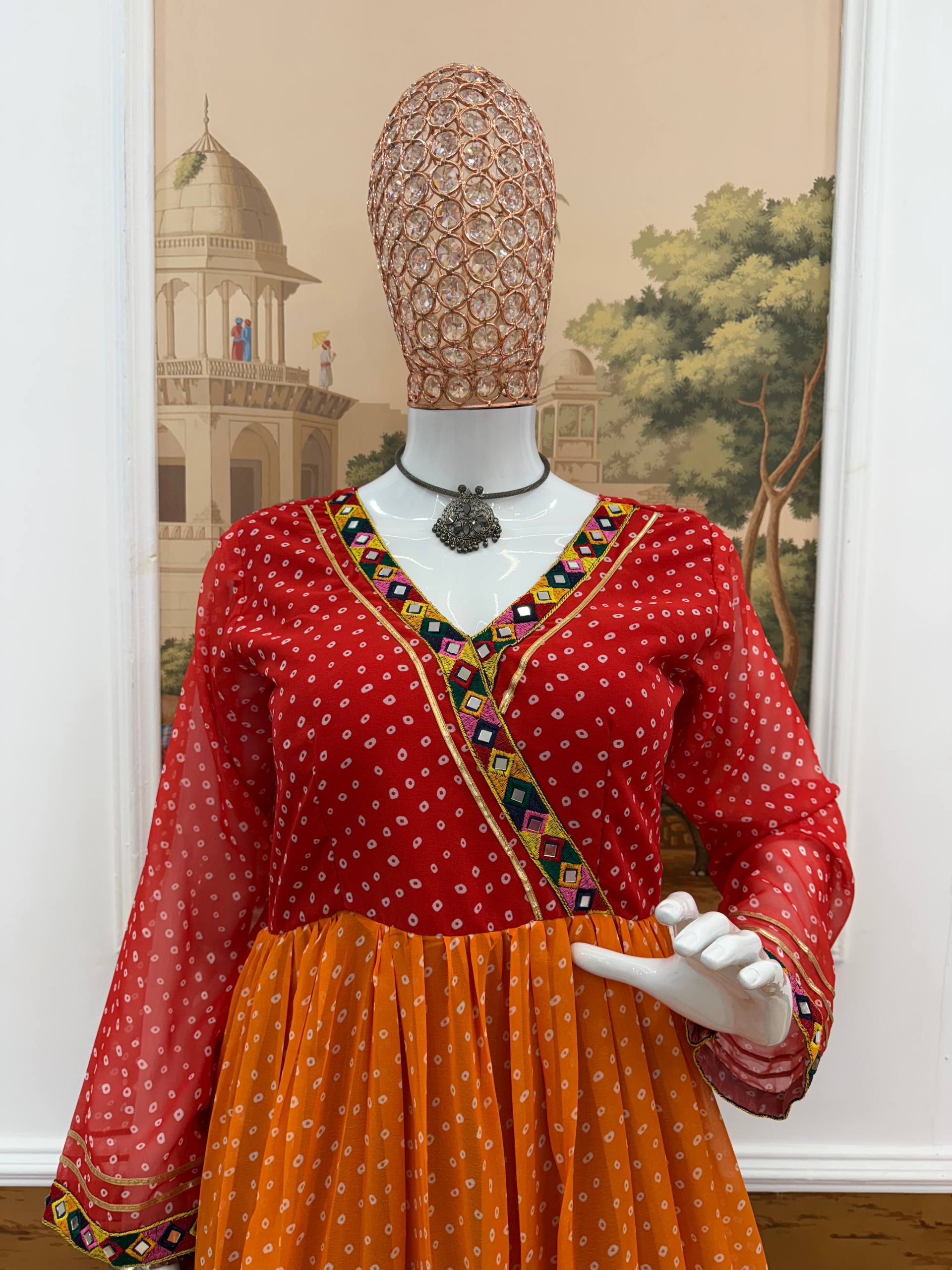 Navratri Collection Multicolor Georgette With Mirror Work Gown