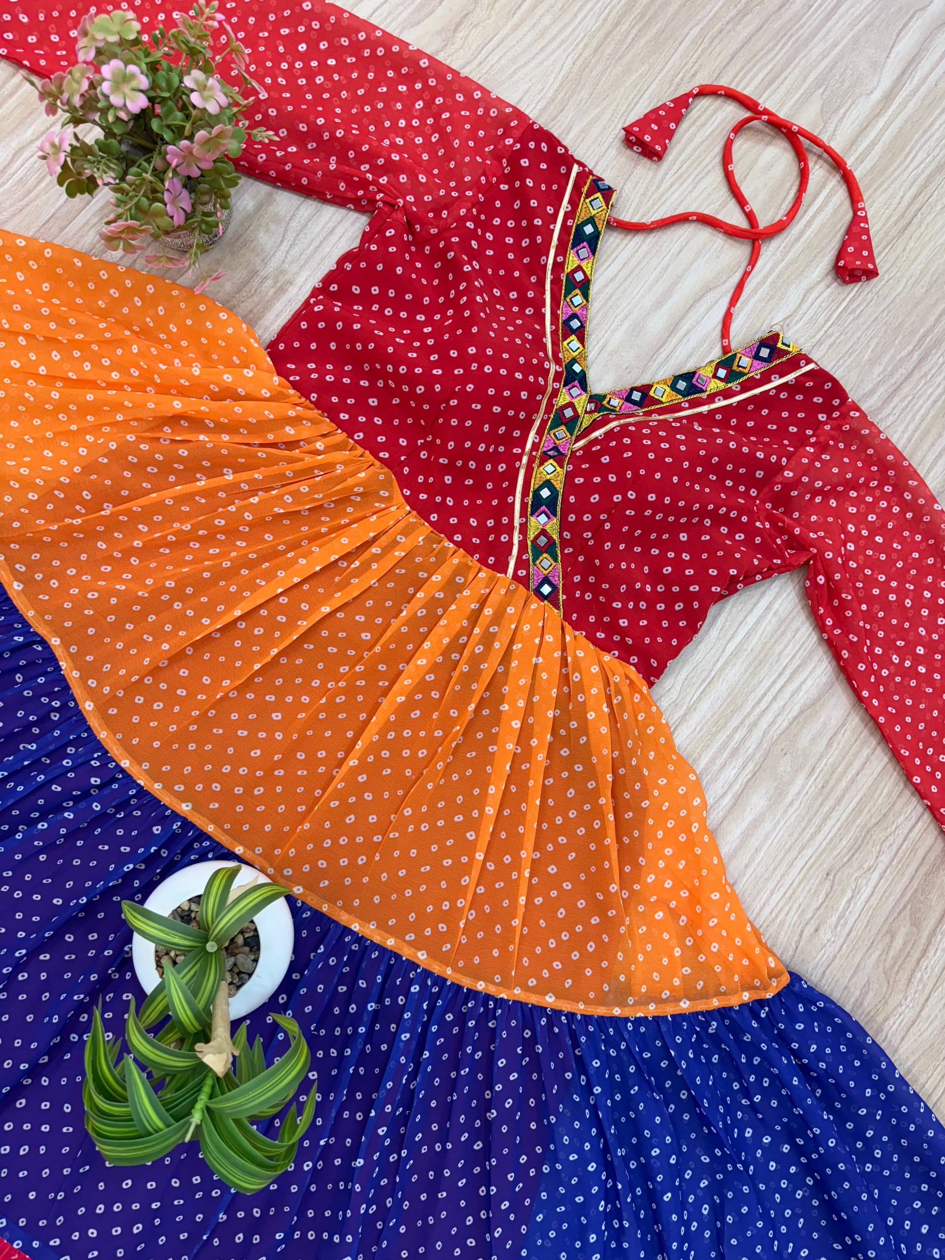 Navratri Collection Multicolor Georgette With Mirror Work Gown