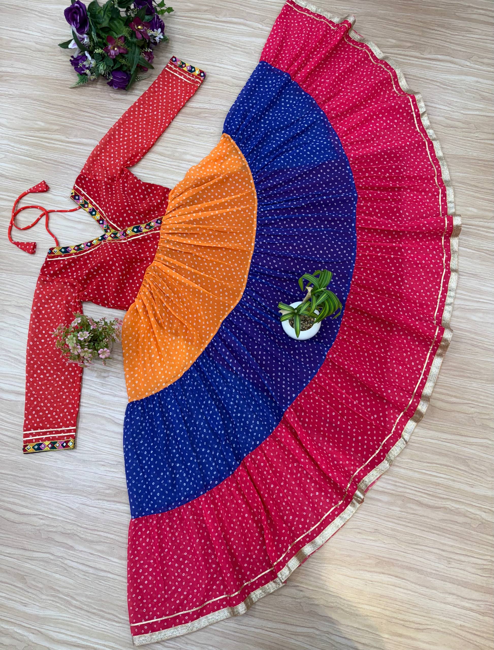 Navratri Collection Multicolor Georgette With Mirror Work Gown