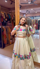 Navratri Wear White Cotton Work Lehenga Choli