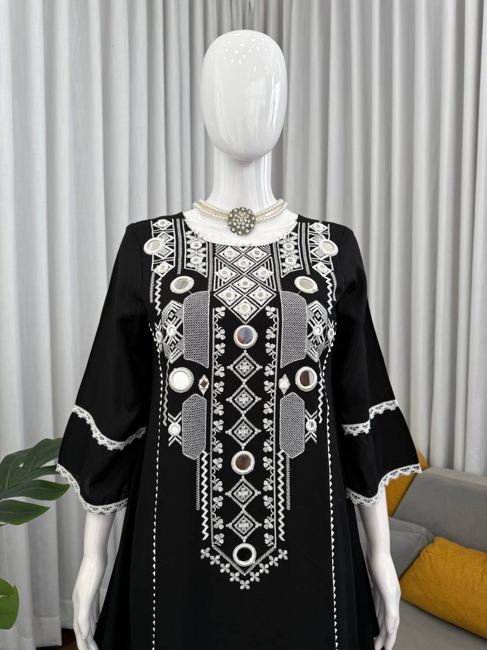 Marvelous Black Color Mirror Work Palazzo Suit