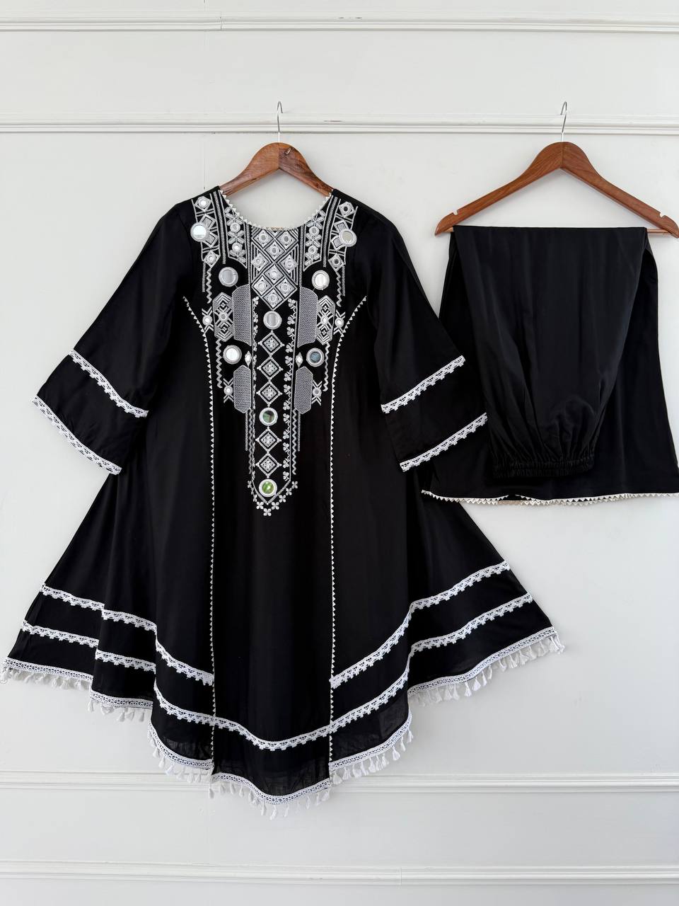 Marvelous Black Color Mirror Work Palazzo Suit