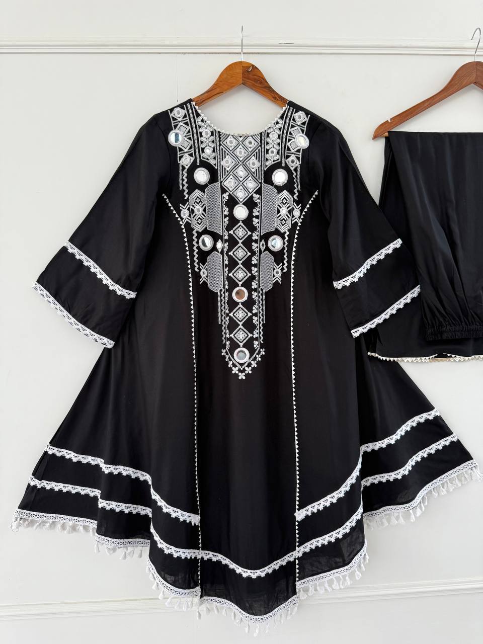 Marvelous Black Color Mirror Work Palazzo Suit