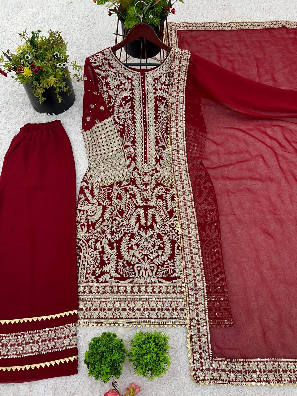 Gorgeous Maroon Color Sequence Work Straight Salwar Suit