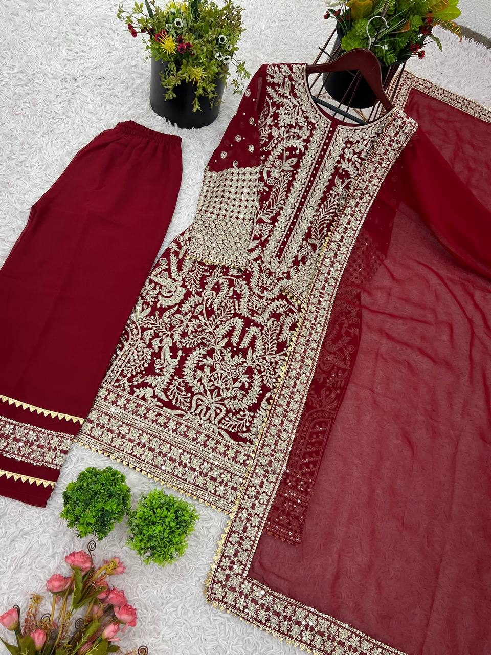 Gorgeous Maroon Color Sequence Work Straight Salwar Suit