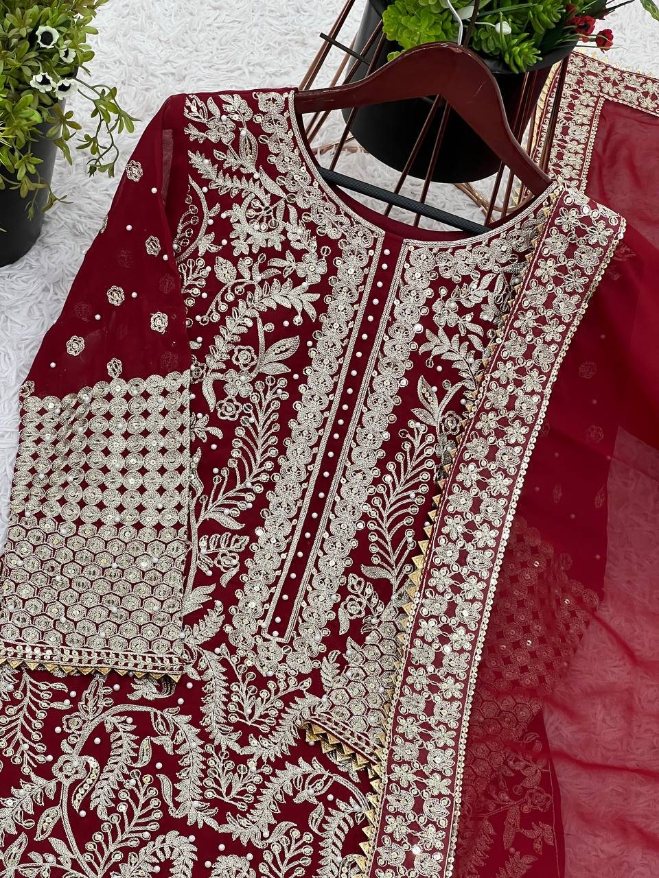Gorgeous Maroon Color Sequence Work Straight Salwar Suit