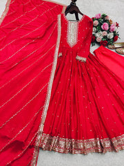Gorgeous Red Color Sequence Work Designer Gown