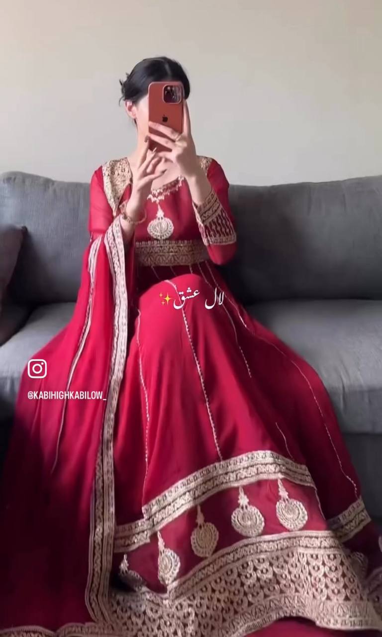 Gorgeous Red Georgette Embroidery Gown
