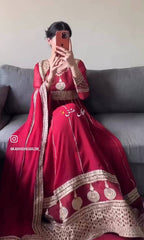 Gorgeous Red Georgette Embroidery Gown