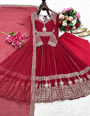 Gorgeous Red Georgette Embroidery Gown