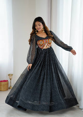 Stylish Black Color Georgette Digital Print Gown