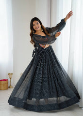 Stylish Black Color Georgette Digital Print Gown