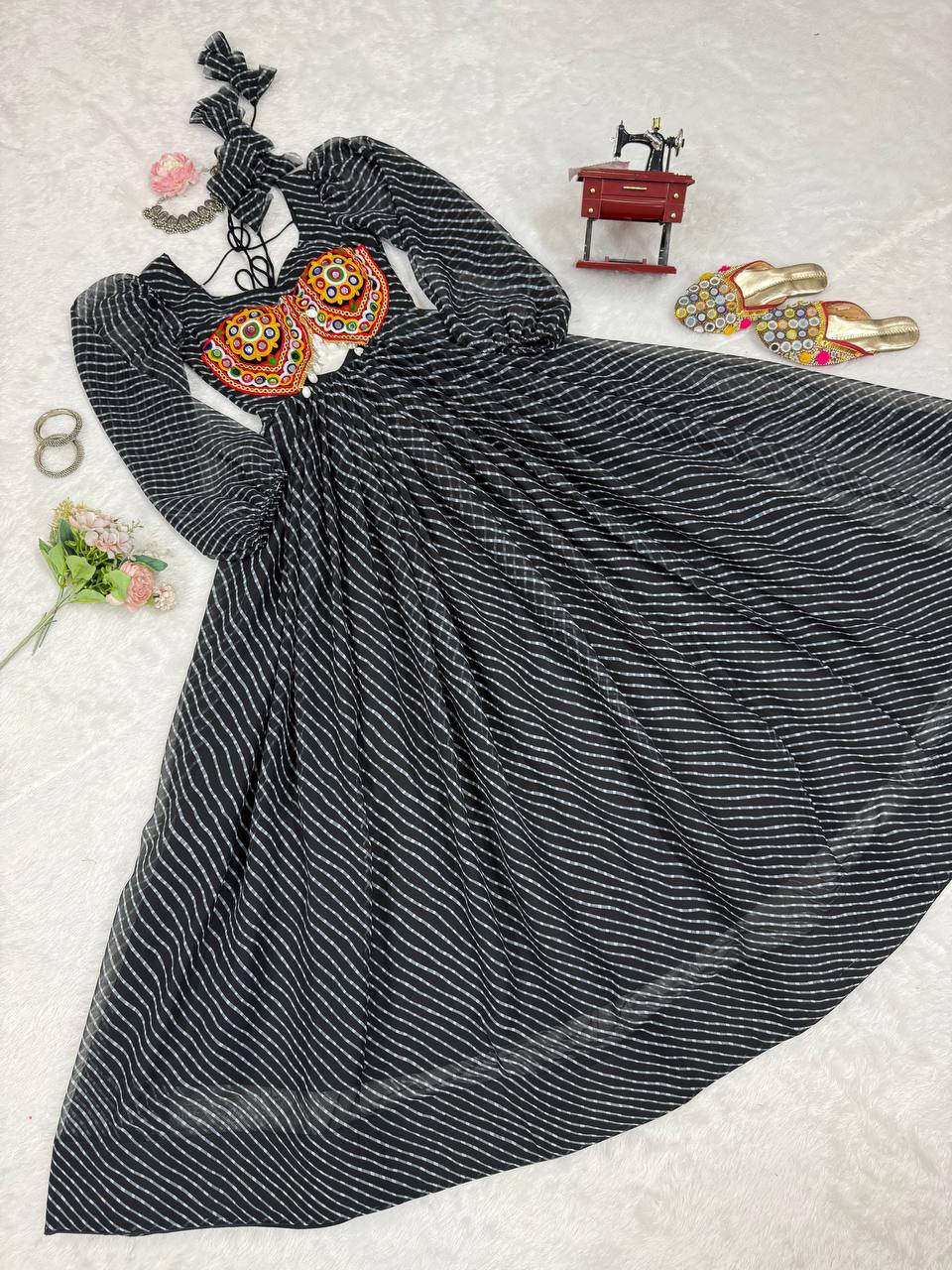 Stylish Black Color Georgette Digital Print Gown