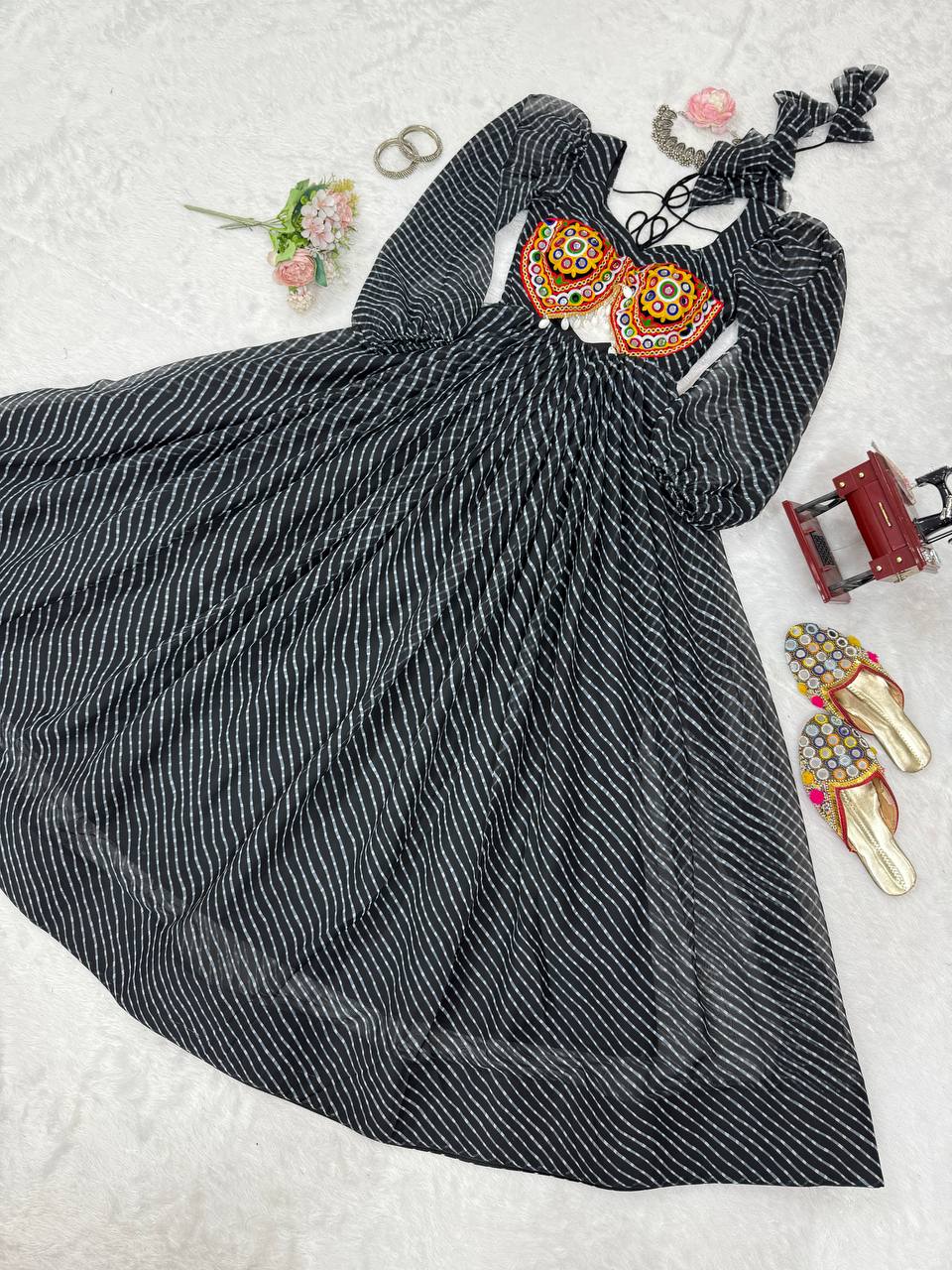 Stylish Black Color Georgette Digital Print Gown