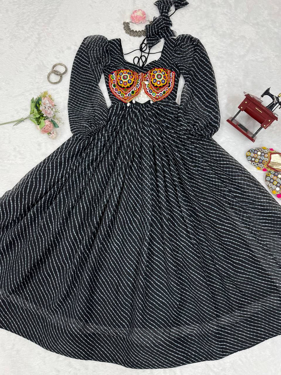Stylish Black Color Georgette Digital Print Gown