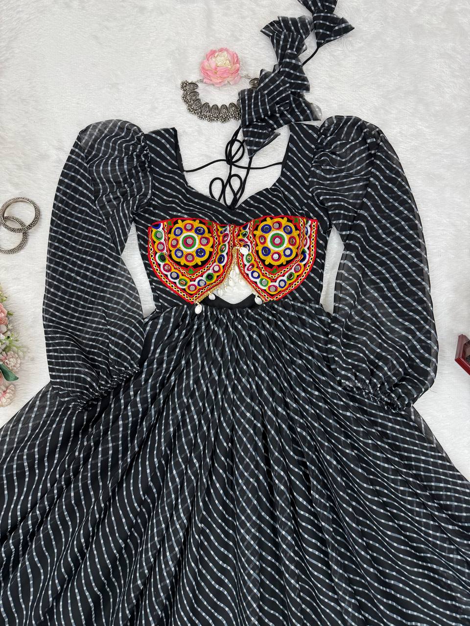 Stylish Black Color Georgette Digital Print Gown