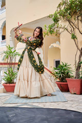Pretty Mehndi Color Gamthi Work Shrug With Lehenga